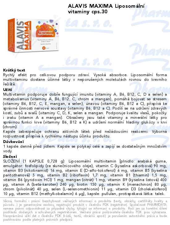 ALAVIS MAXIMA LiposomĂˇlnĂ­ vitaminy cps.30