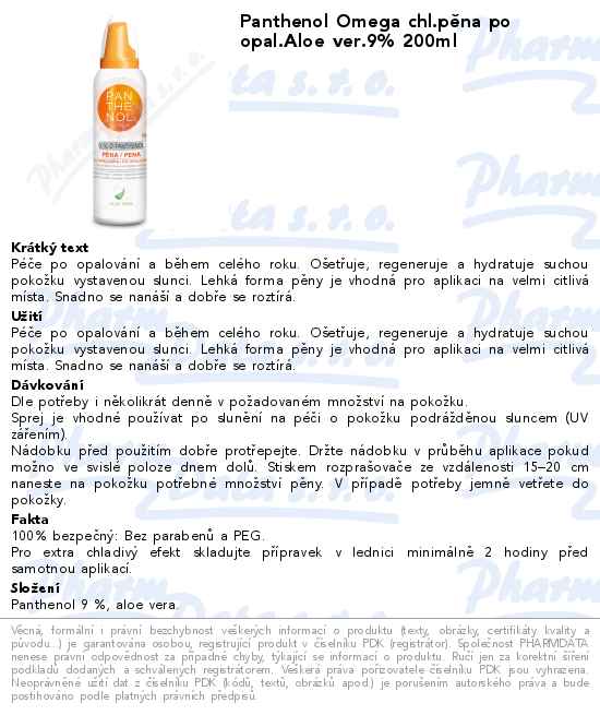 Panthenol Omega chl.pÄ›na po opal.Aloe ver.9% 200ml