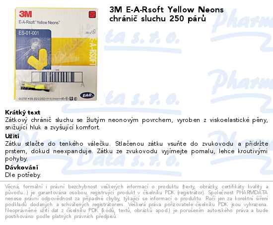 3M E-A-Rsoft Yellow Neons chrĂˇniÄŤ sluchu 250 pĂˇrĹŻ