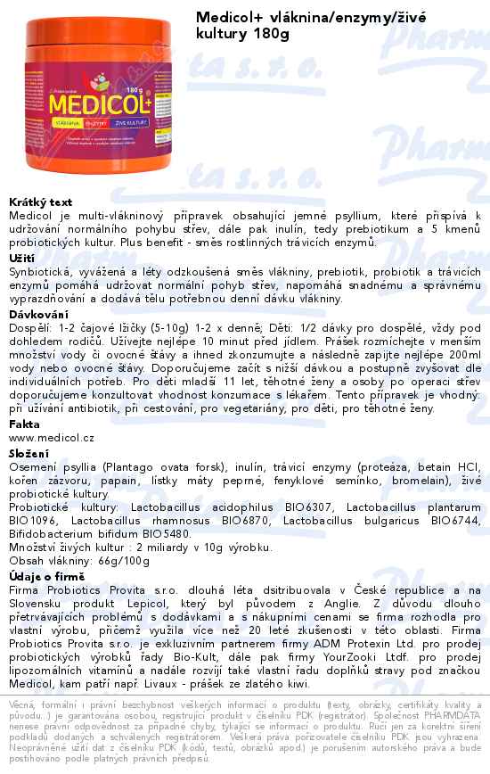 Medicol+ vlĂˇknina/enzymy/ĹľivĂ© kultury 180g