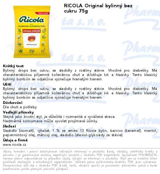 RICOLA Original bylinnĂ˝ bez cukru 75g