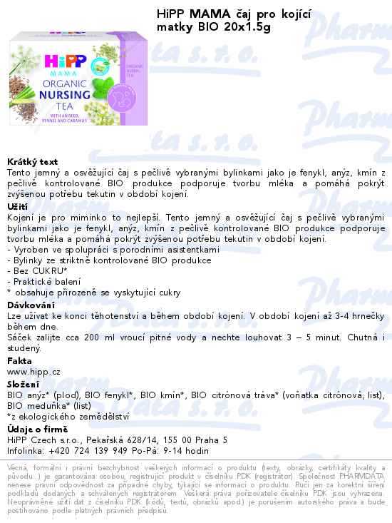 HiPP MAMA ÄŤaj pro kojĂ­cĂ­ matky BIO 20x1.5g