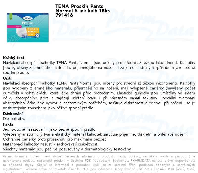 TENA Proskin Pants Normal S ink.kalh.15ks 791416