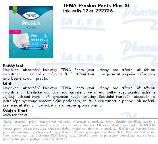 TENA Proskin Pants Plus XL ink.kalh.12ks 792726