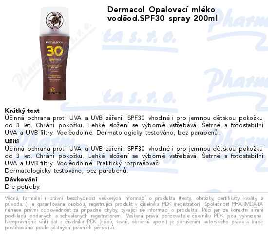 Dermacol OpalovacĂ­ mlĂ©ko vodÄ›od.SPF30 spray 200ml