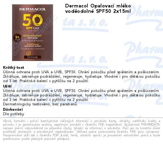 Dermacol OpalovacĂ­ mlĂ©ko vodÄ›odolnĂ© SPF50 2x15ml