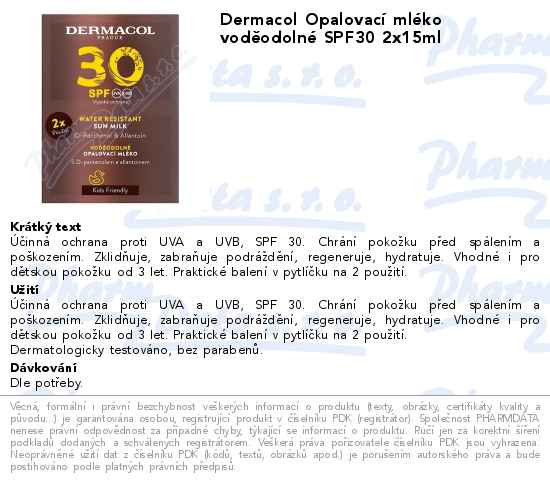 Dermacol OpalovacĂ­ mlĂ©ko vodÄ›odolnĂ© SPF30 2x15ml