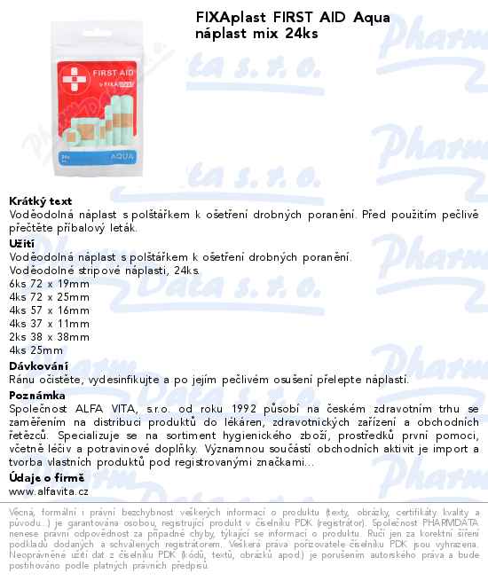 FIXAplast FIRST AID Aqua nĂˇplast mix 24ks