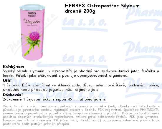 HERBEX OstropestĹ™ec Silybum drcenĂ© 200g