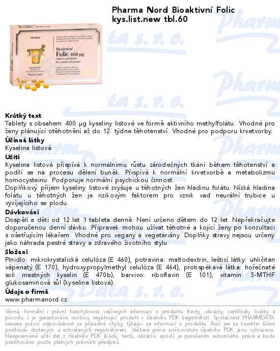 Pharma Nord BioaktivnĂ­ Folic kys.list.new tbl.60