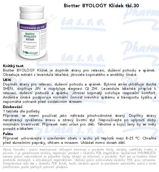 Biotter BYOLOGY KlĂ­dek tbl.30