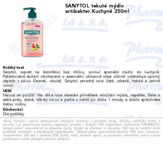 SANYTOL tekutĂ© mĂ˝dlo antibakter.KuchynÄ› 250ml