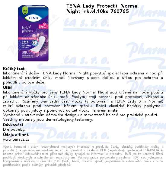 TENA Lady Protect+ Normal Night ink.vl.10ks 760765