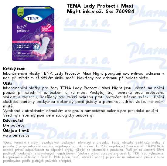 TENA Lady Protect+ Maxi Night ink.vloĹľ. 6ks 760984