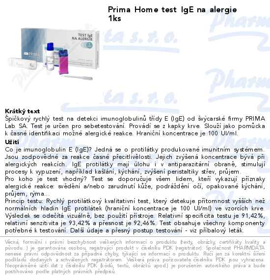 Prima Home test IgE na alergie 1ks