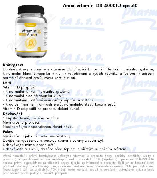 Anixi vitamin D3 4000IU cps.60