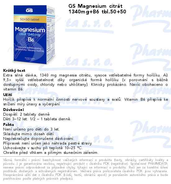 GS Magnesium citrĂˇt 1340mg+B6 tbl.50+50