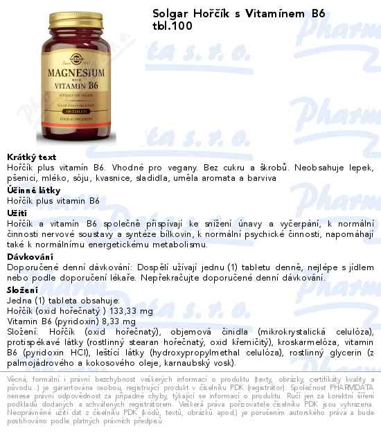 Solgar HoĹ™ÄŤĂ­k s VitamĂ­nem B6 tbl.100