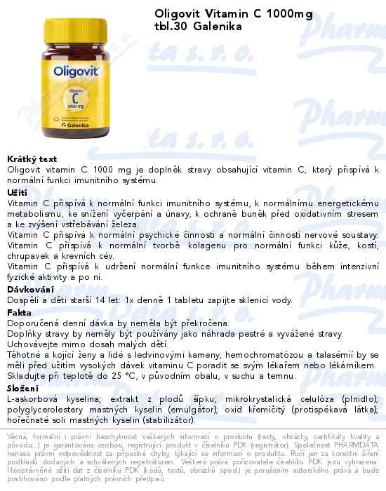 Oligovit Vitamin C 1000mg tbl.30 Galenika