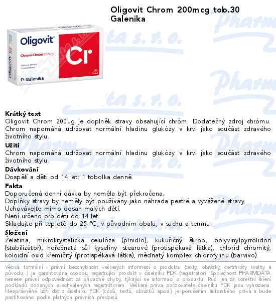 Oligovit Chrom 200mcg tob.30 Galenika