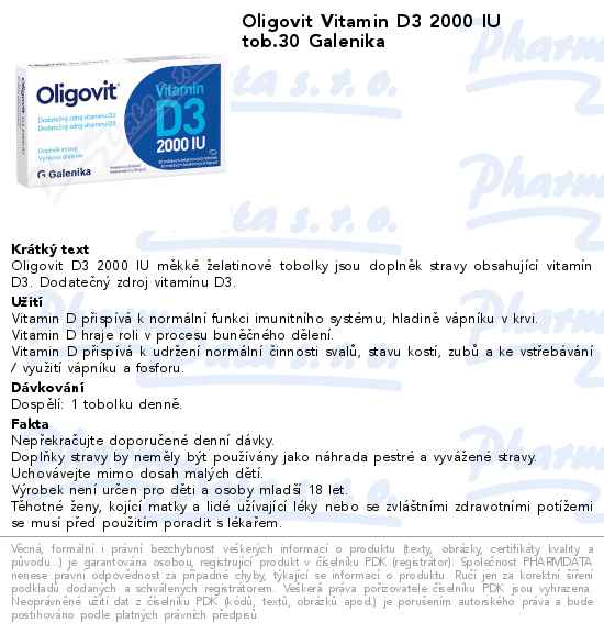 Oligovit Vitamin D3 2000 IU tob.30 Galenika