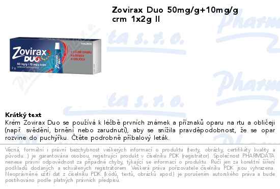 Zovirax Duo 50mg/g+10mg/g crm 1x2g II
