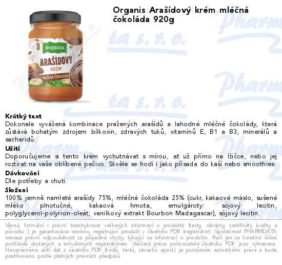 Organis AraĹˇĂ­dovĂ˝ krĂ©m mlĂ©ÄŤnĂˇ ÄŤokolĂˇda 920g