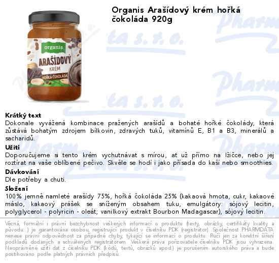 Organis AraĹˇĂ­dovĂ˝ krĂ©m hoĹ™kĂˇ ÄŤokolĂˇda 920g