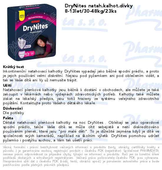 DryNites natah.kalhot.dĂ­vky 8-13let/30-48kg/23ks