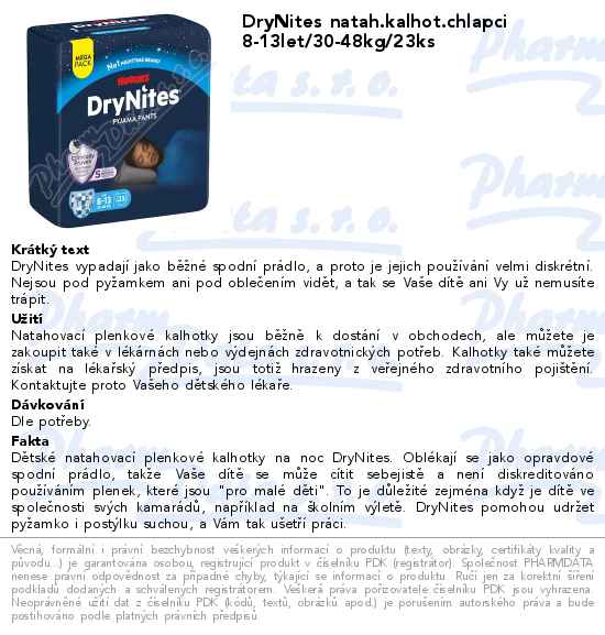DryNites natah.kalhot.chlapci 8-13let/30-48kg/23ks