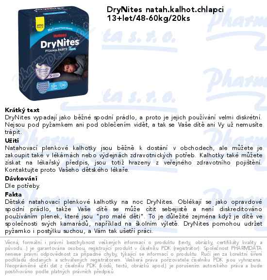 DryNites natah.kalhot.chlapci 13+let/48-60kg/20ks