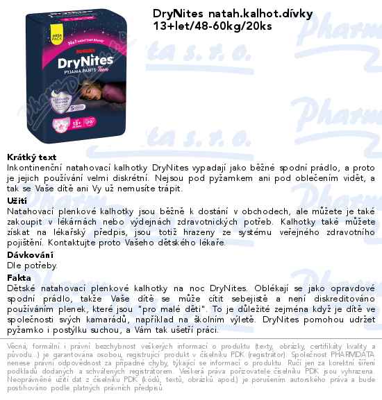 DryNites natah.kalhot.dĂ­vky 13+let/48-60kg/20ks