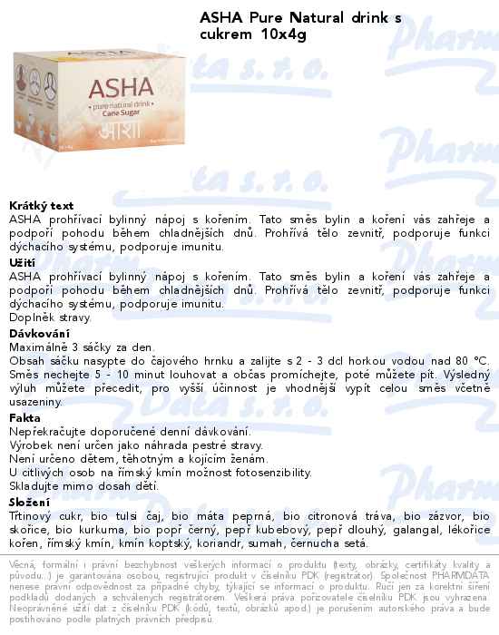 ASHA Pure Natural drink s cukrem 10x4g