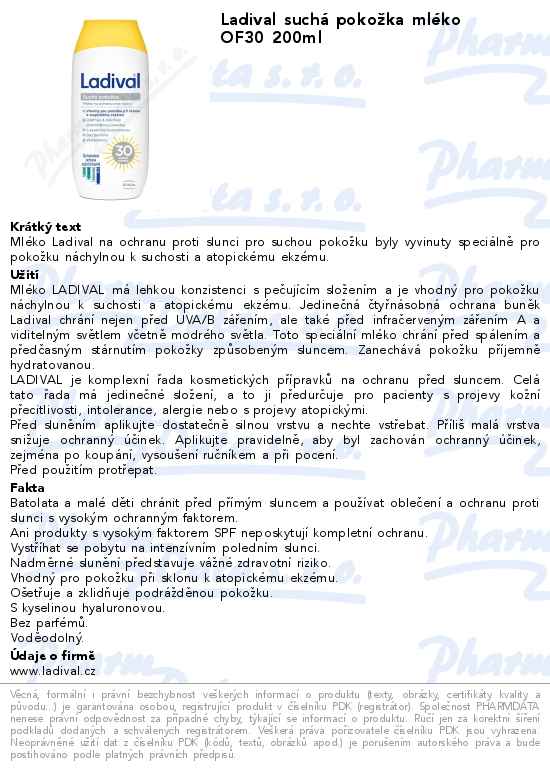 Ladival suchĂˇ pokoĹľka mlĂ©ko OF30 200ml