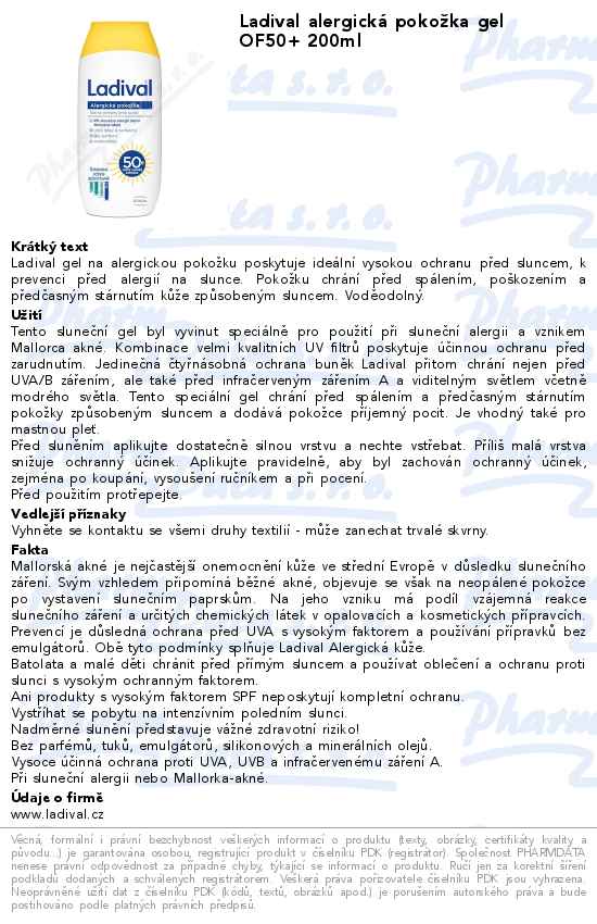 Ladival alergickĂˇ pokoĹľka gel OF50+ 200ml