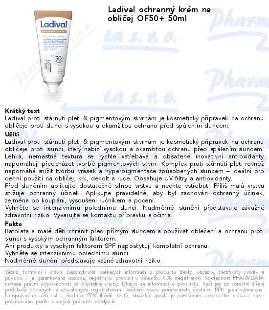 Ladival ochrannĂ˝ krĂ©m na obliÄŤej OF50+ 50ml