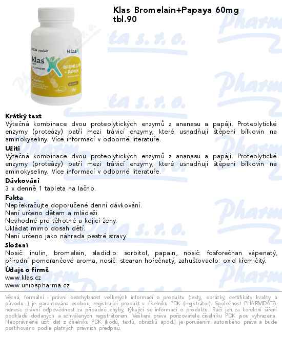 Klas Bromelain+Papaya 60mg tbl.90