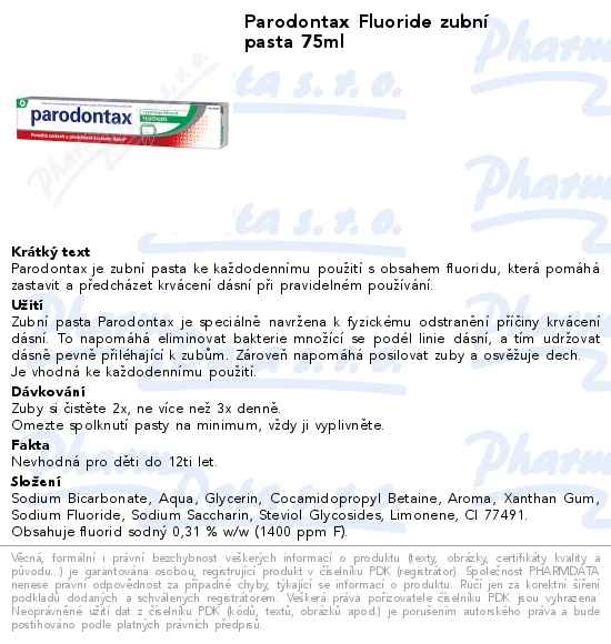 Parodontax Fluoride zubnĂ­ pasta 75ml