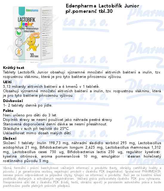 Edenpharma LactobifĂ­k Junior pĹ™.pomeranÄŤ tbl.30