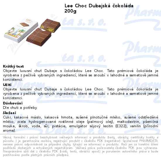 Lee Choc DubajskĂˇ ÄŤokolĂˇda 200g