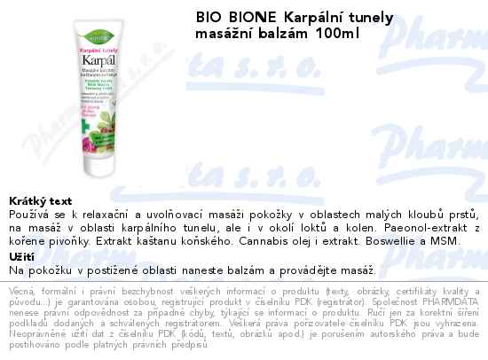 BIO BIONE KarpĂˇlnĂ­ tunely masĂˇĹľnĂ­ balzĂˇm 100ml