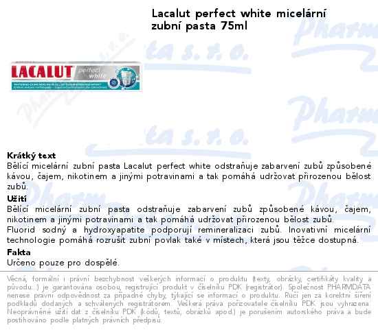 Lacalut perfect white micelĂˇrnĂ­ zubnĂ­ pasta 75ml