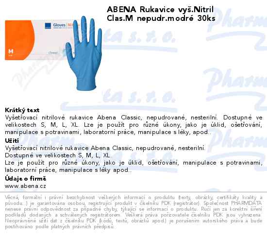 ABENA Rukavice vyĹˇ.Nitril Clas.M nepudr.modrĂ© 30ks