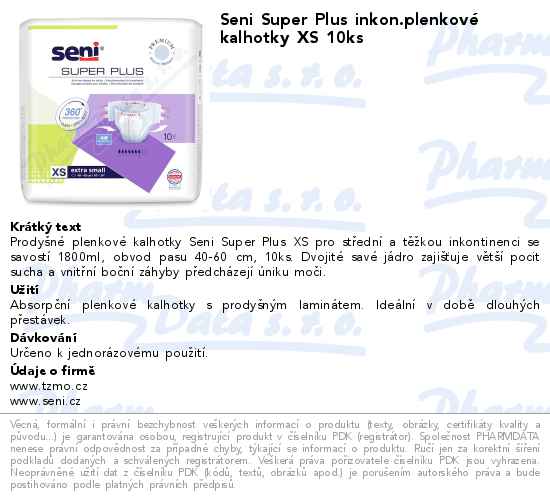 Seni Super Plus inkon.plenkovĂ© kalhotky XS 10ks