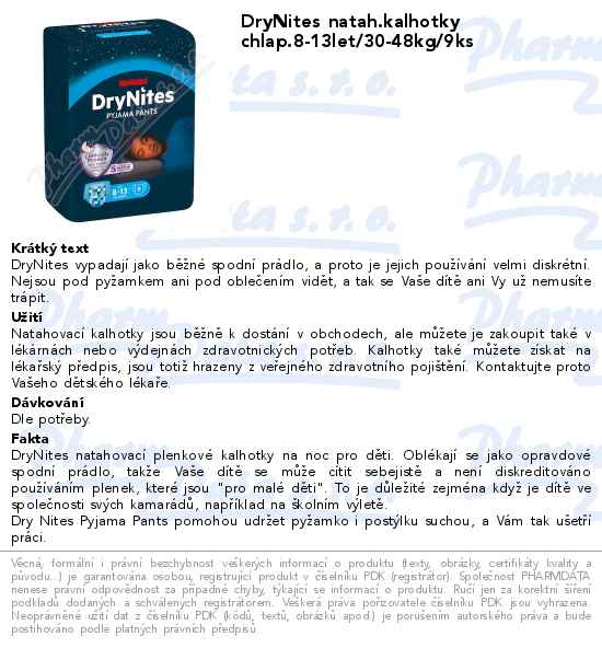 DryNites natah.kalhotky chlap.8-13let/30-48kg/9ks