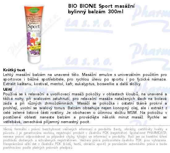 BIO BIONE Sport masĂˇĹľnĂ­ bylinnĂ˝ balzĂˇm 300ml