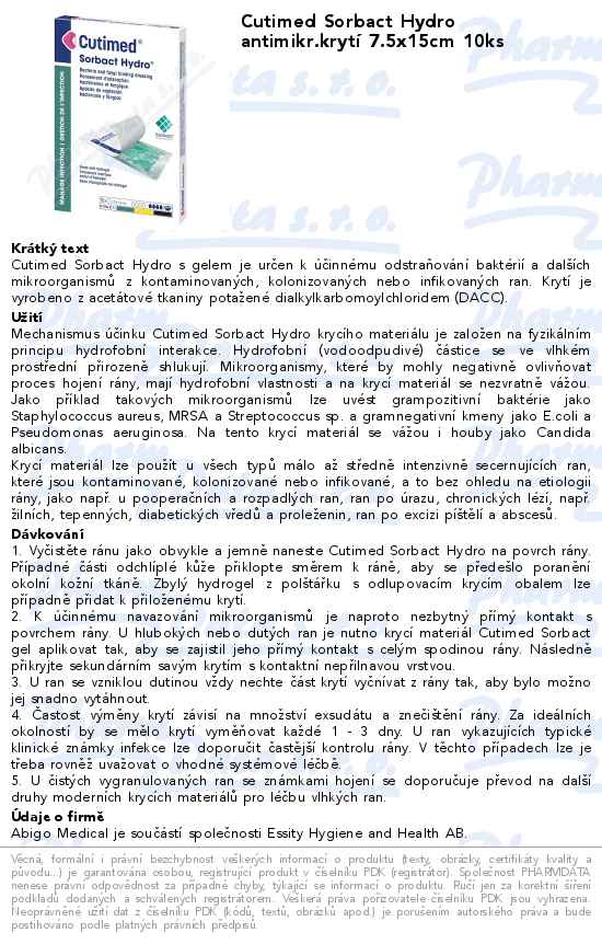 Cutimed Sorbact Hydro antimikr.krytĂ­ 7.5x15cm 10ks