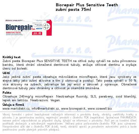 Biorepair Plus Sensitive Teeth zubnĂ­ pasta 75ml
